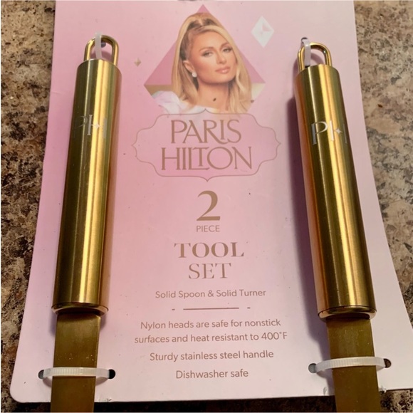 NWT Paris Hilton Pink 9 inch Cake Pan & 2 PIECE TOOL SET - Gold Spoon & Turner - Picture 6 of 16